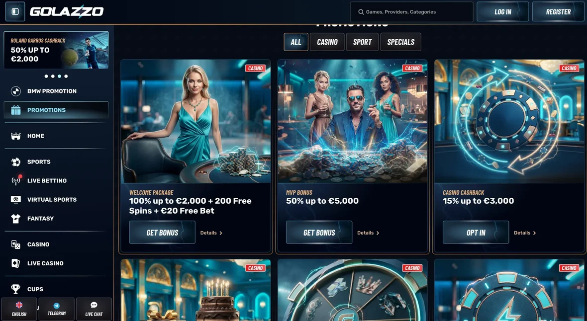 Stranica promocija Golazzo Casina (snimka sučelja na engleskom)